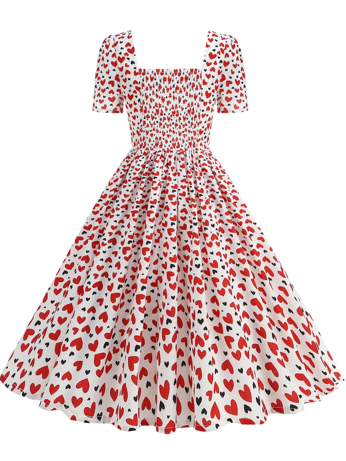 Online Retro Stage 1950s Square Neck Heart Dots Dress