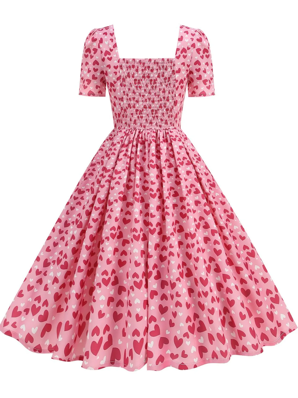 Online Retro Stage 1950s Square Neck Heart Dots Dress