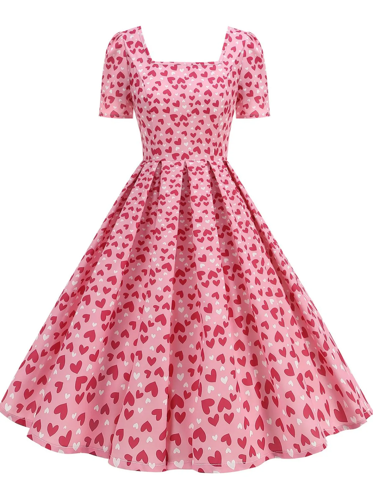 Online Retro Stage 1950s Square Neck Heart Dots Dress