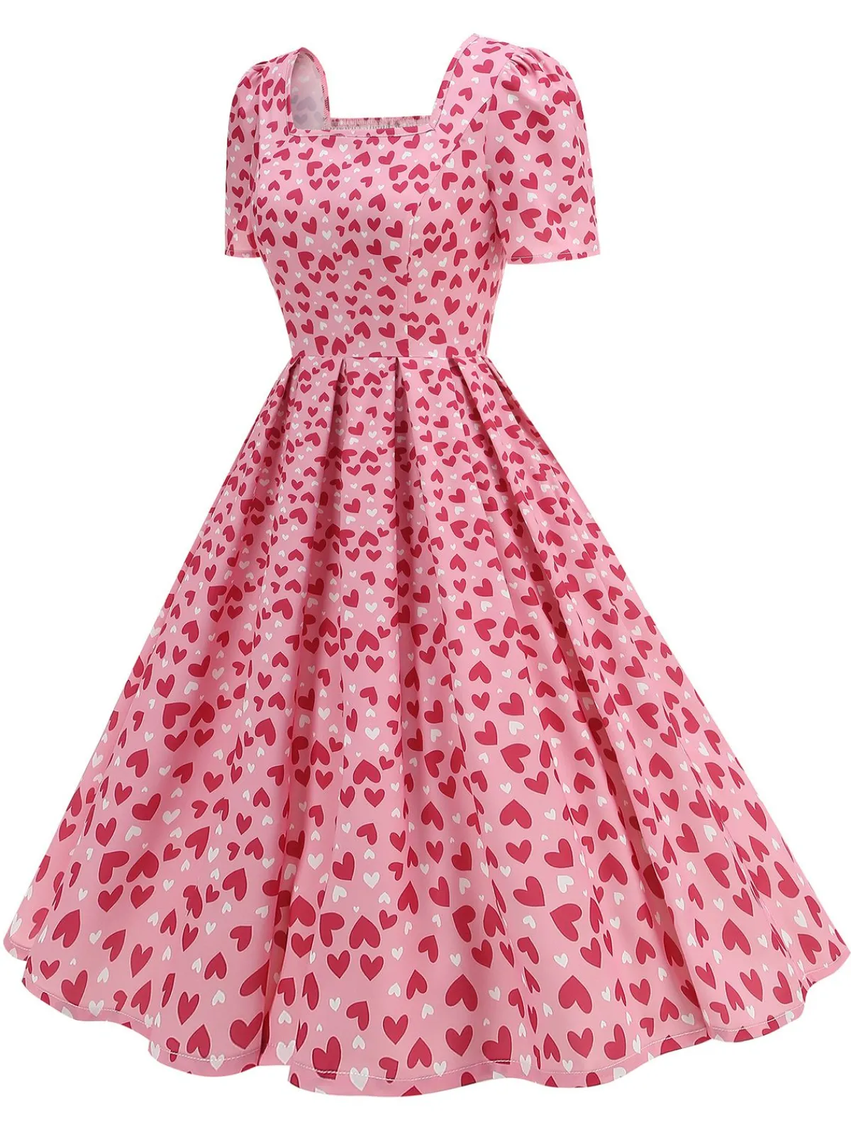 Online Retro Stage 1950s Square Neck Heart Dots Dress
