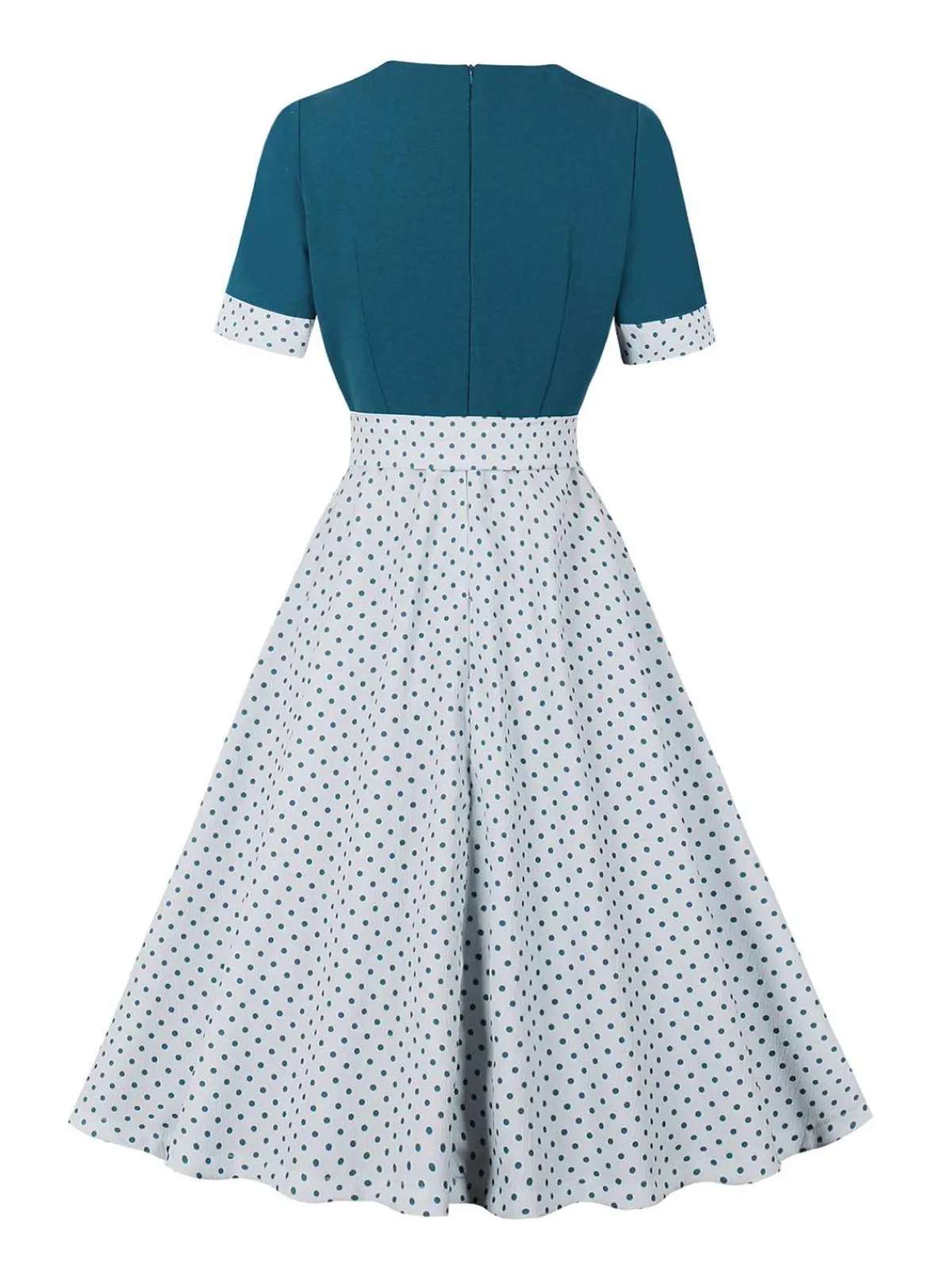 Online Retro Stage 1950s Square Neck Polka Dots Bow Dress Navy Blue