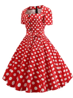 Clearance Retro Stage 1950s Square Neck Short Sleeves Dress