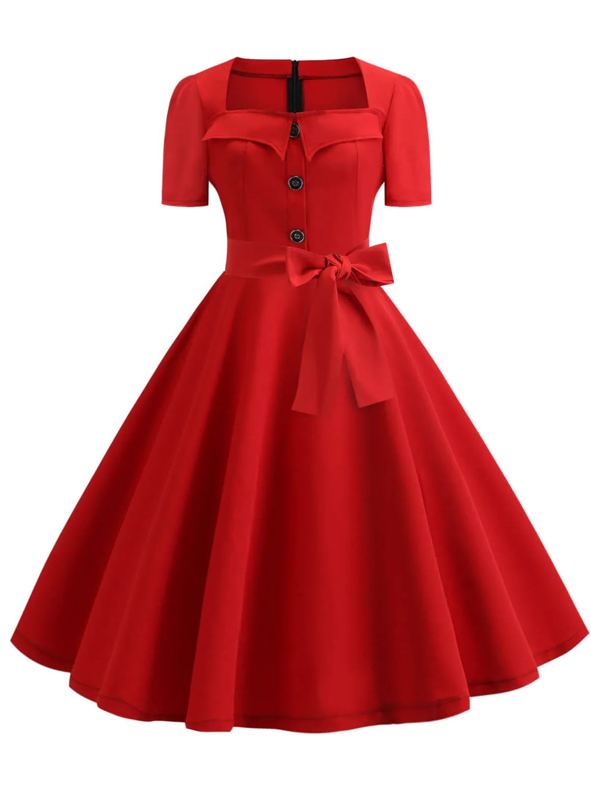 Clearance Retro Stage 1950s Square Neck Short Sleeves Dress