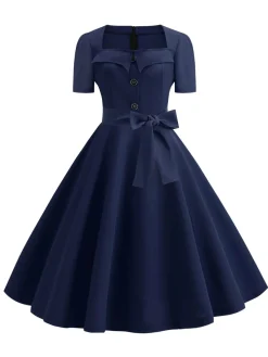 Clearance Retro Stage 1950s Square Neck Short Sleeves Dress