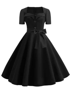 Best Retro Stage 1950s Square Neck Short Sleeves Dress