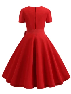 Best Retro Stage 1950s Square Neck Short Sleeves Dress