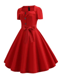 Best Retro Stage 1950s Square Neck Short Sleeves Dress