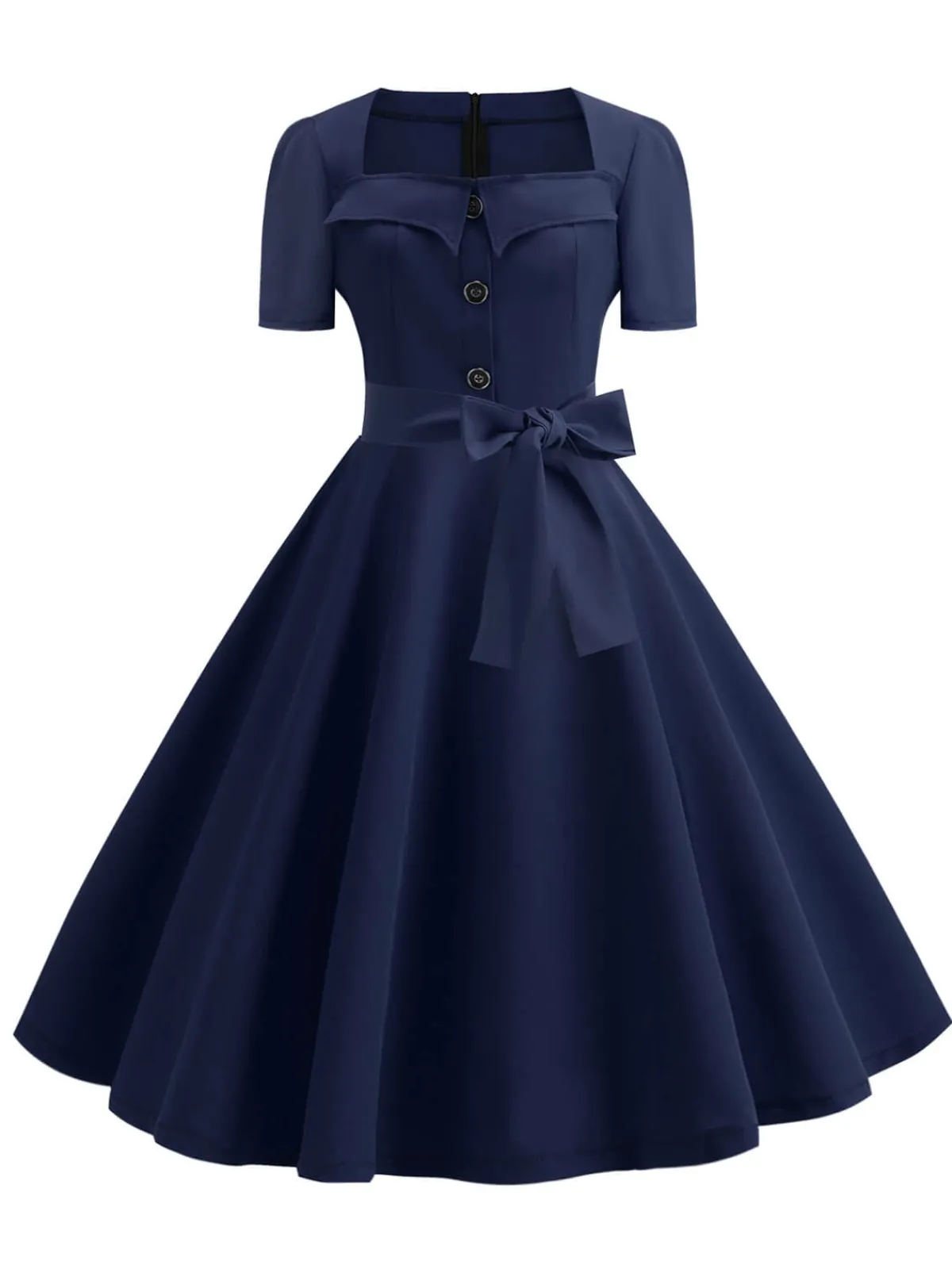 Best Retro Stage 1950s Square Neck Short Sleeves Dress