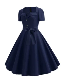 Best Retro Stage 1950s Square Neck Short Sleeves Dress
