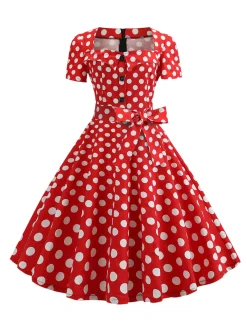 Best Retro Stage 1950s Square Neck Short Sleeves Dress