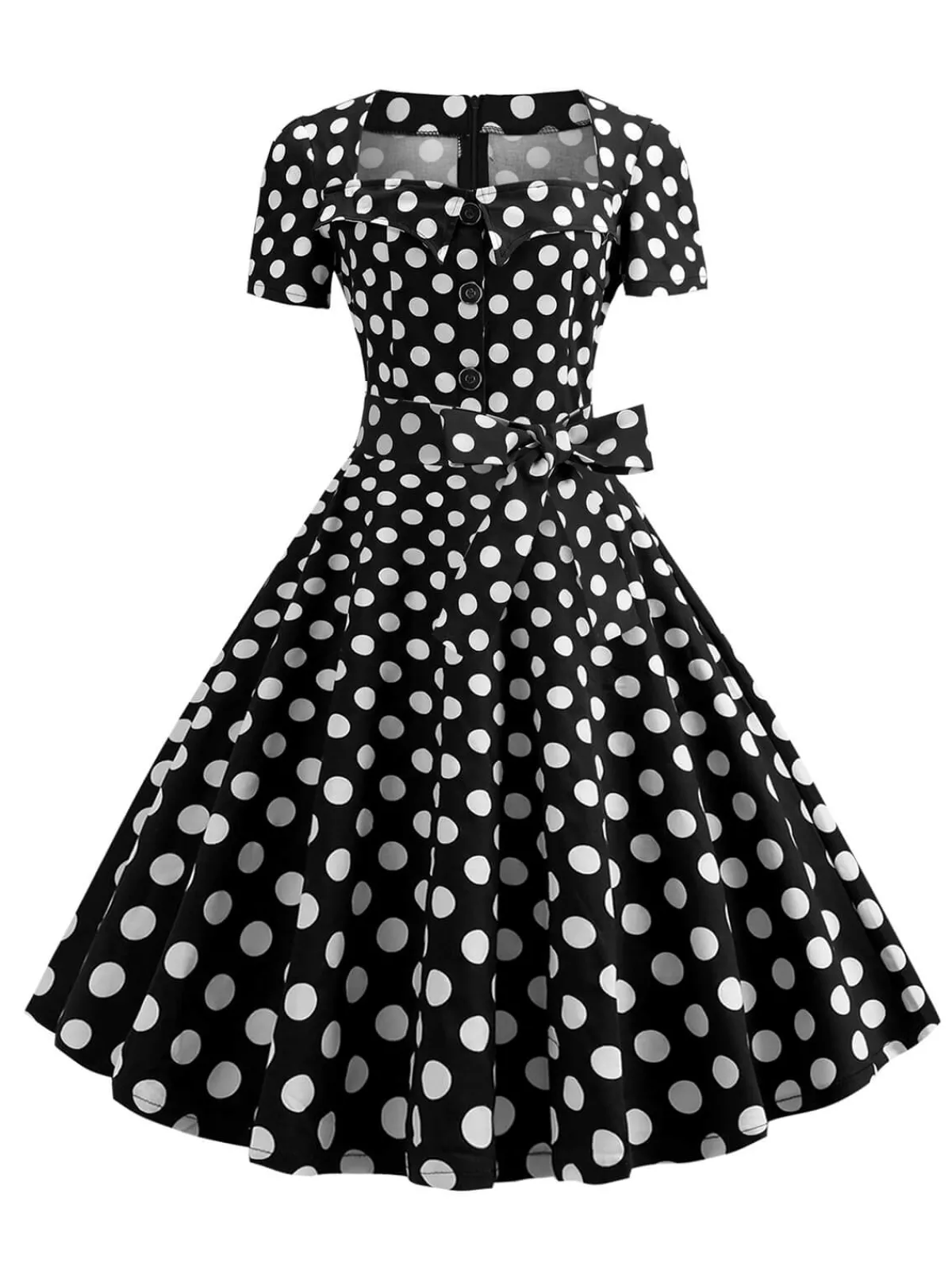 Best Retro Stage 1950s Square Neck Short Sleeves Dress