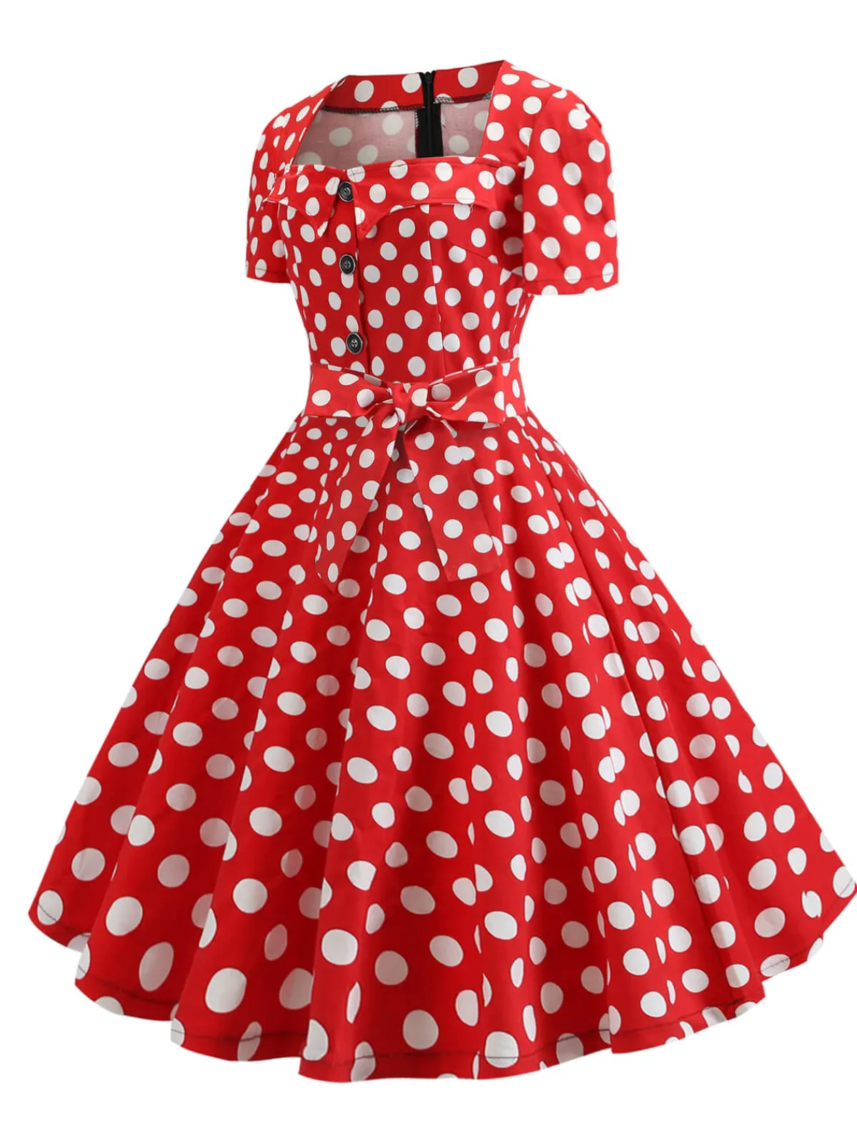 Best Retro Stage 1950s Square Neck Short Sleeves Dress