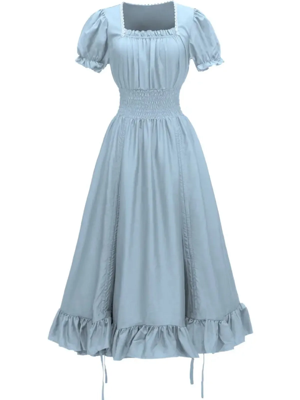 Sale Retro Stage 1930s Square Neck Wrinkles Puff Sleeves Dress
