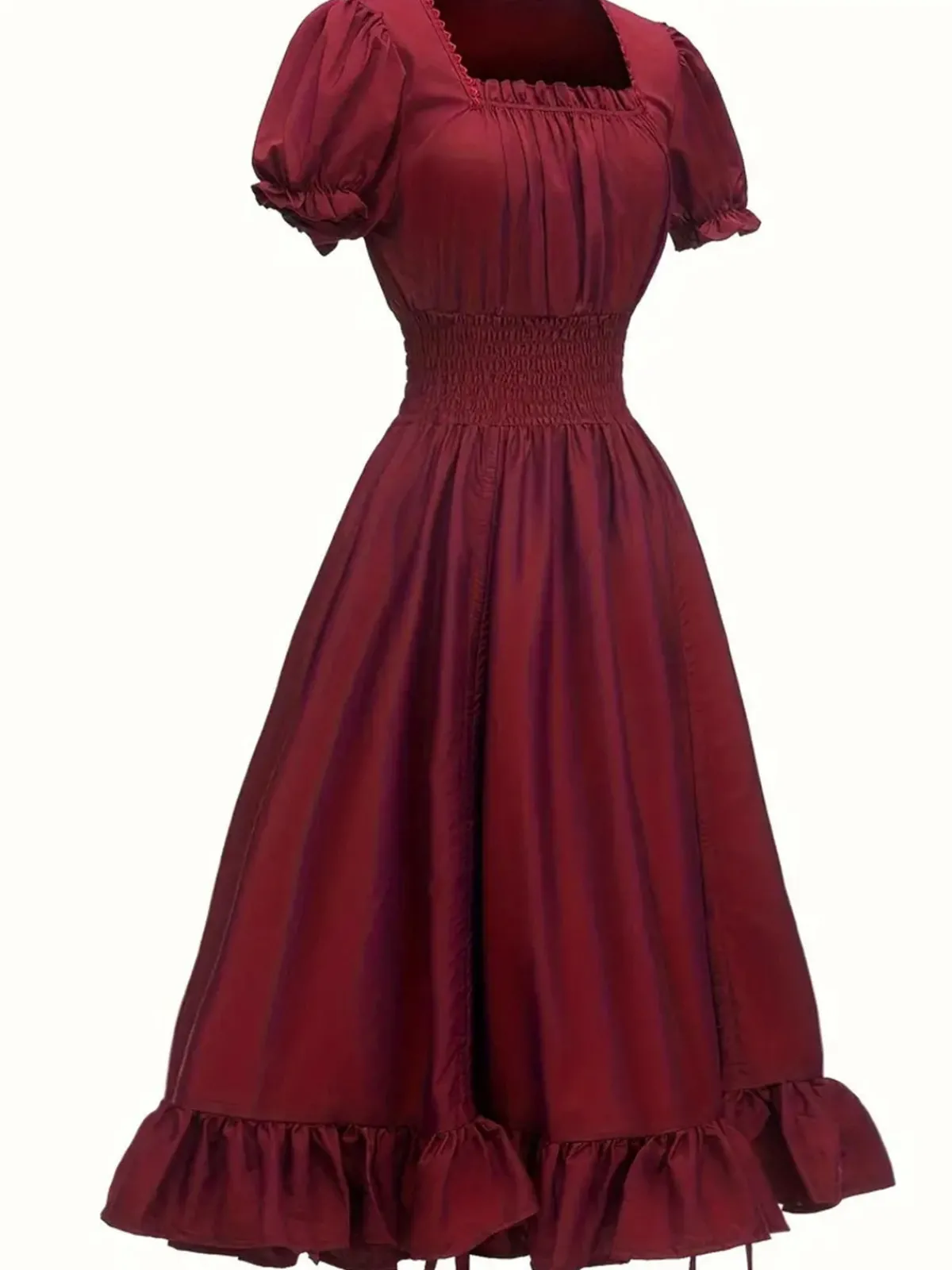Sale Retro Stage 1930s Square Neck Wrinkles Puff Sleeves Dress