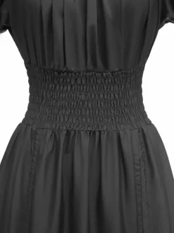 Sale Retro Stage 1930s Square Neck Wrinkles Puff Sleeves Dress