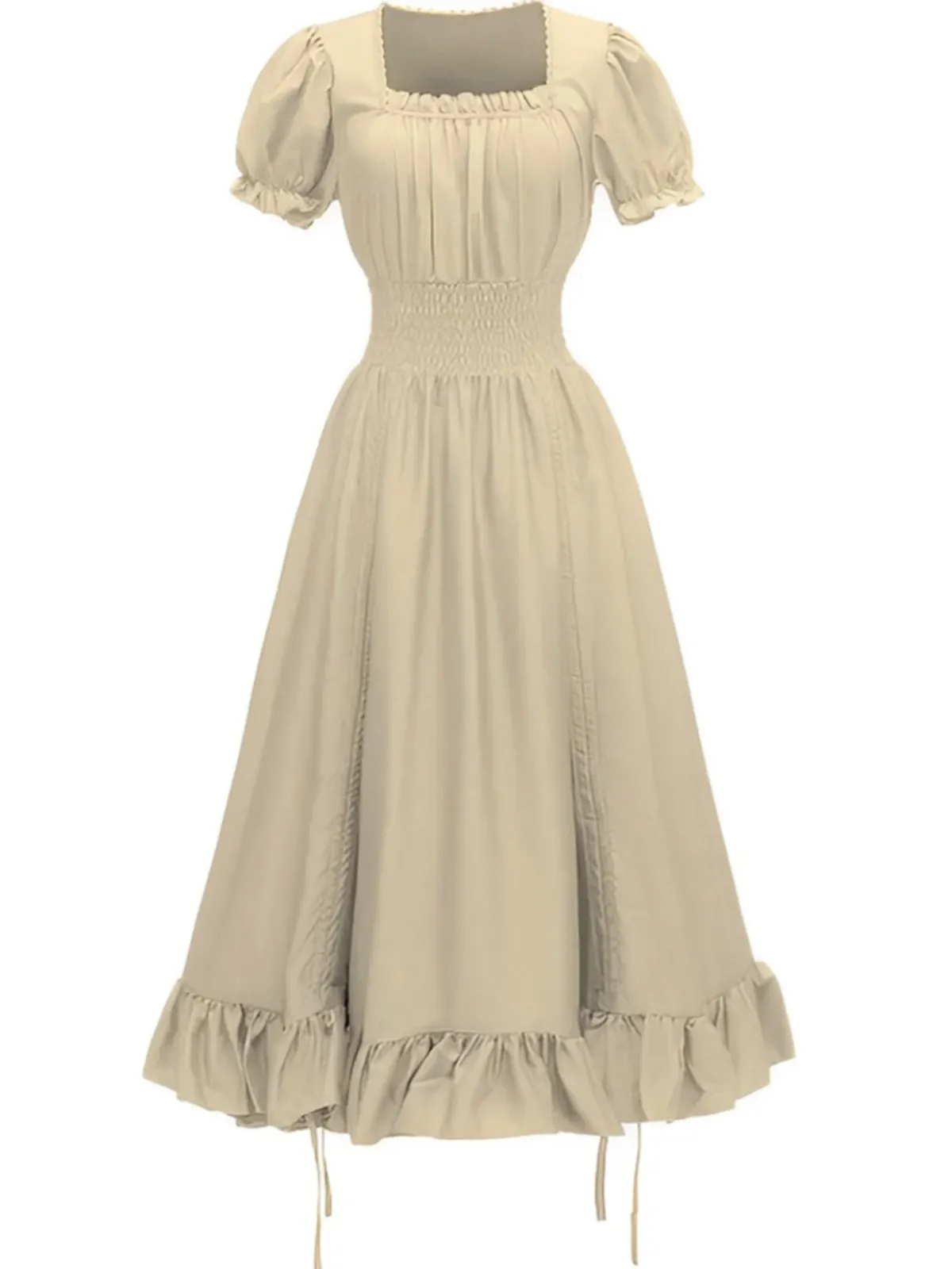 Sale Retro Stage 1930s Square Neck Wrinkles Puff Sleeves Dress