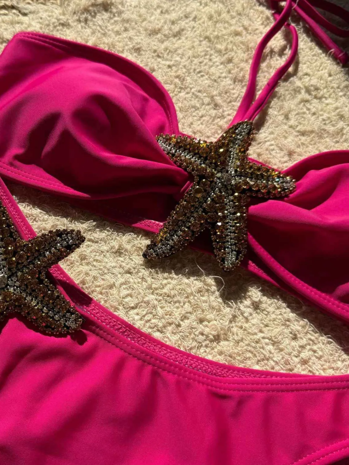 New Retro Stage 1960s Starfish Lace-Up Halter Bikini Set