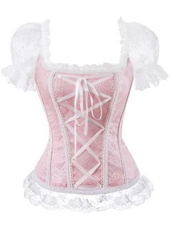 Fashion Retro Stage 1970s Steampunk Lace Puff Bind Corset Top
