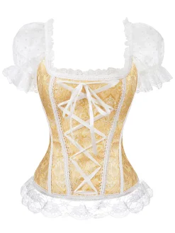 Fashion Retro Stage 1970s Steampunk Lace Puff Bind Corset Top