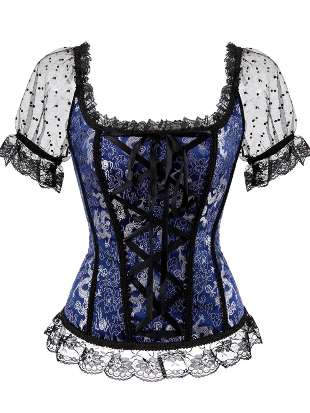Fashion Retro Stage 1970s Steampunk Lace Puff Bind Corset Top