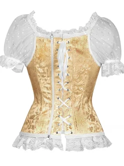 Fashion Retro Stage 1970s Steampunk Lace Puff Bind Corset Top