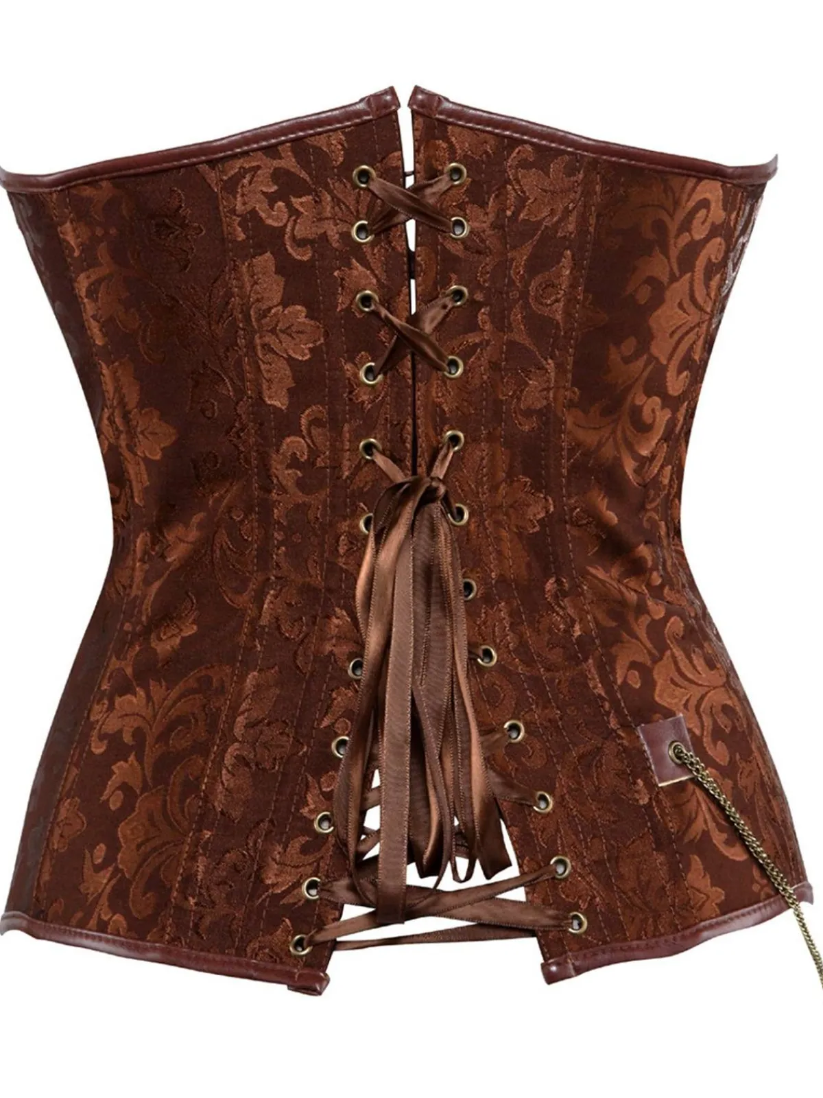 Discount Retro Stage 1980s Steampunk Leather Jacquard Floral Strapless Corset