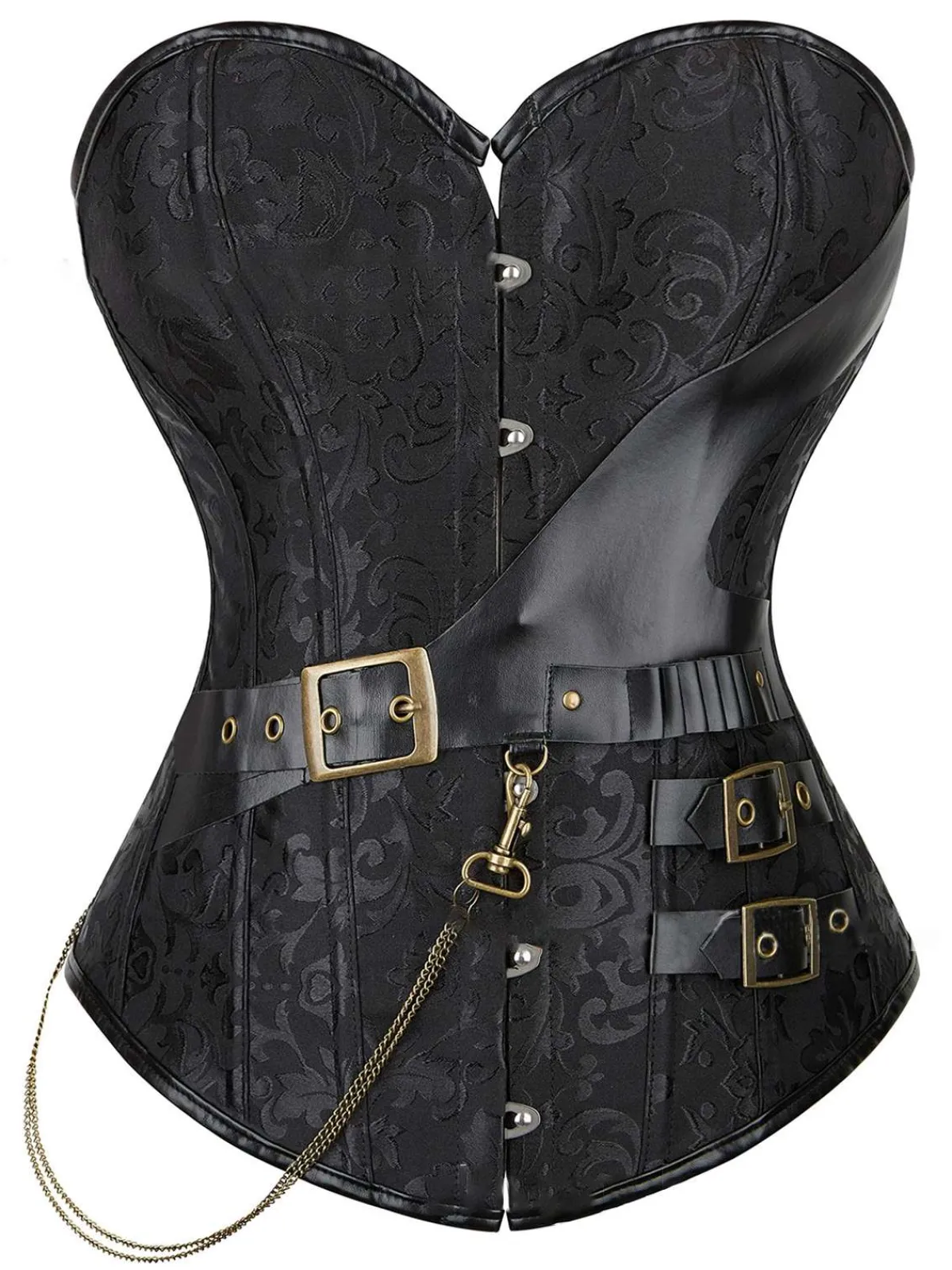 Discount Retro Stage 1980s Steampunk Leather Jacquard Floral Strapless Corset