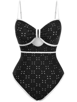 Sale Retro Stage 1960s Strap Contrast Trim One-Piece Swimsuit