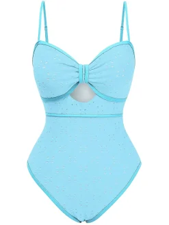 Sale Retro Stage 1960s Strap Contrast Trim One-Piece Swimsuit