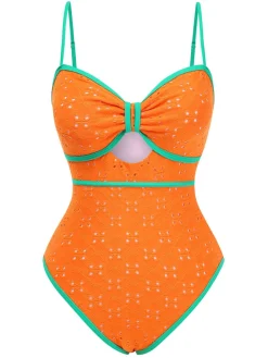 New Retro Stage 1960s Strap Contrast Trim One-Piece Swimsuit