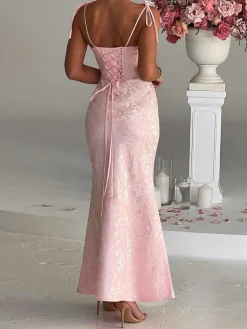 Discount Retro Stage 1930s Strap Floral Jacquard Mermaid Dress
