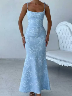 Discount Retro Stage 1930s Strap Floral Jacquard Mermaid Dress