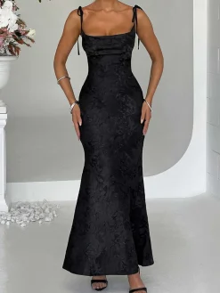 Discount Retro Stage 1930s Strap Floral Jacquard Mermaid Dress