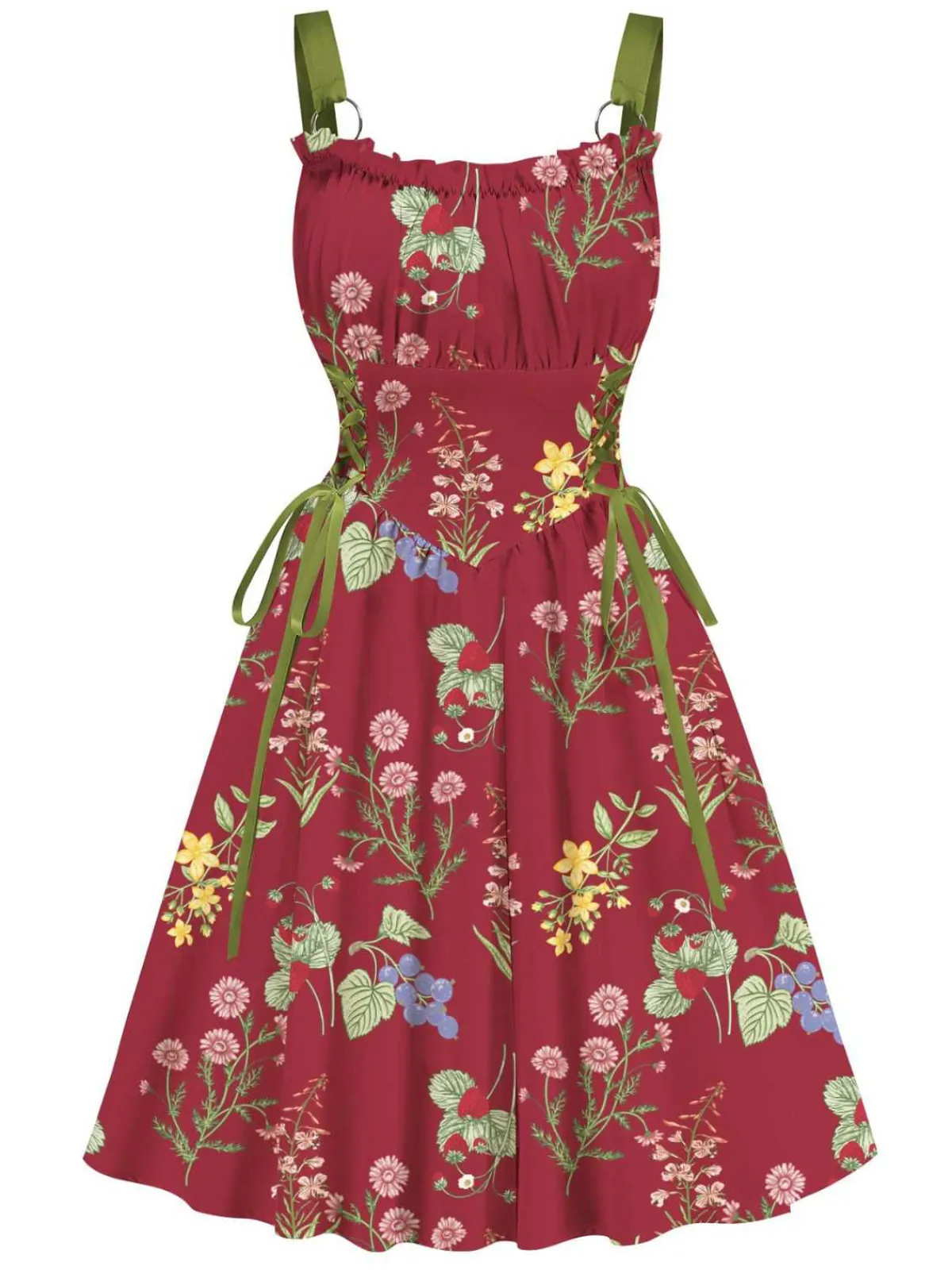 Best Retro Stage 1950s Strap Floral Lace-Up Corset Dress
