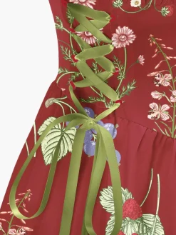 Best Retro Stage 1950s Strap Floral Lace-Up Corset Dress