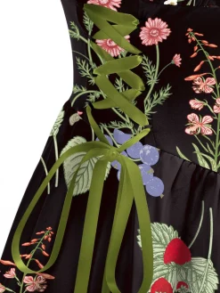 Best Retro Stage 1950s Strap Floral Lace-Up Corset Dress