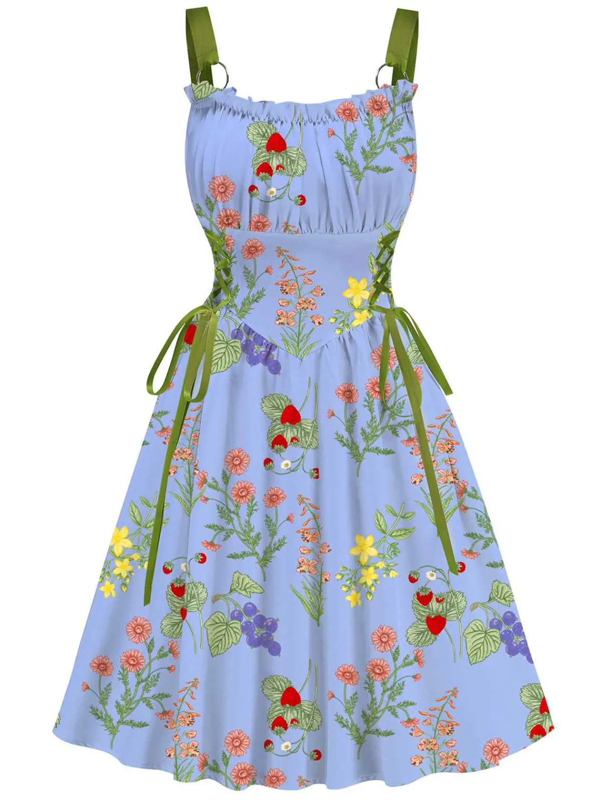 Best Retro Stage 1950s Strap Floral Lace-Up Corset Dress