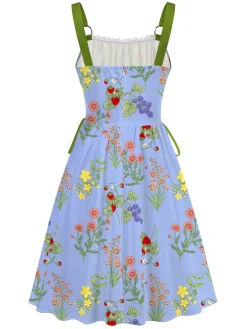 Best Retro Stage 1950s Strap Floral Lace-Up Corset Dress