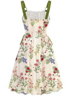 Best Retro Stage 1950s Strap Floral Lace-Up Corset Dress