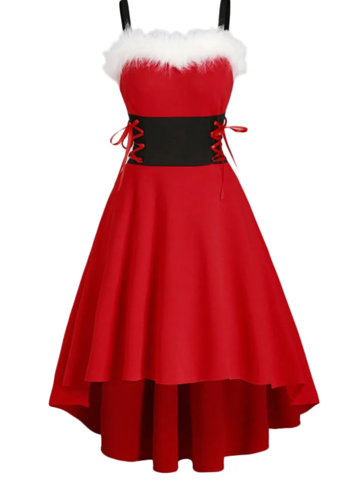 Sale Retro Stage 1950s Strap Furry Lace Up Dress Red