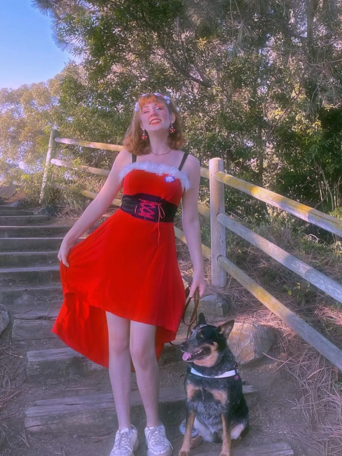 Sale Retro Stage 1950s Strap Furry Lace Up Dress Red