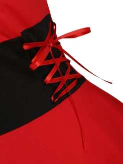 Sale Retro Stage 1950s Strap Furry Lace Up Dress Red