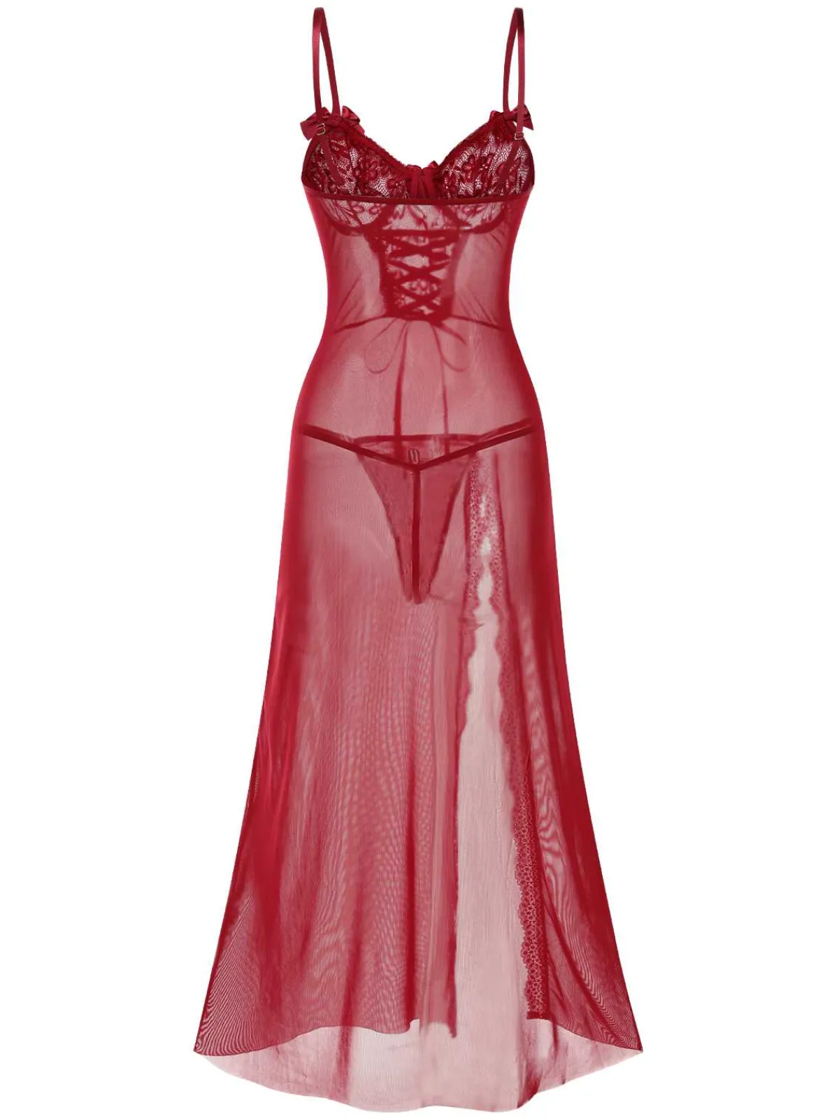 Best Retro Stage 1970s Strap Lace Sheer Slit Sleepwear Nightgown