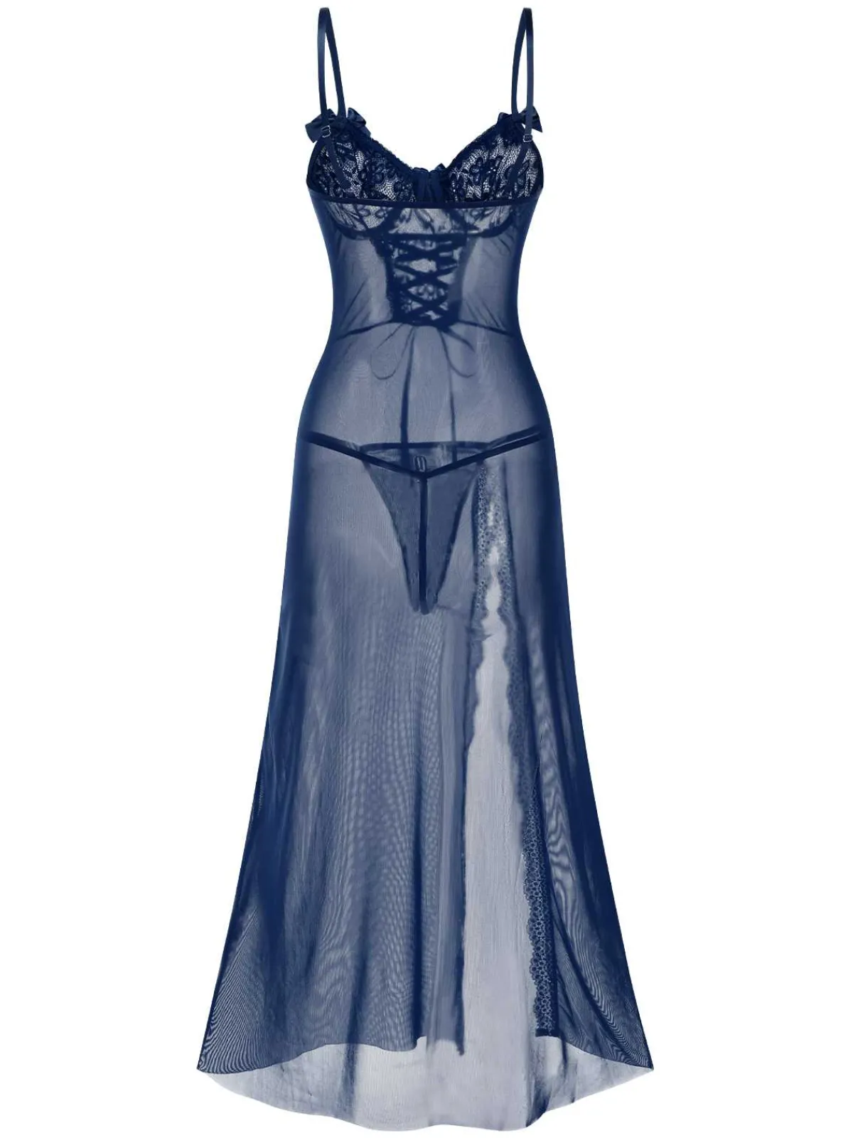 Best Retro Stage 1970s Strap Lace Sheer Slit Sleepwear Nightgown