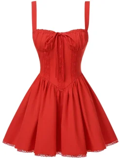 Discount Retro Stage 1950s Strap Lace-Up Corset Mini Dress