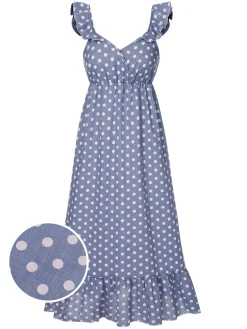 Fashion Retro Stage 1930s Strap Ruffles Polka Dots Nightgowns Blue