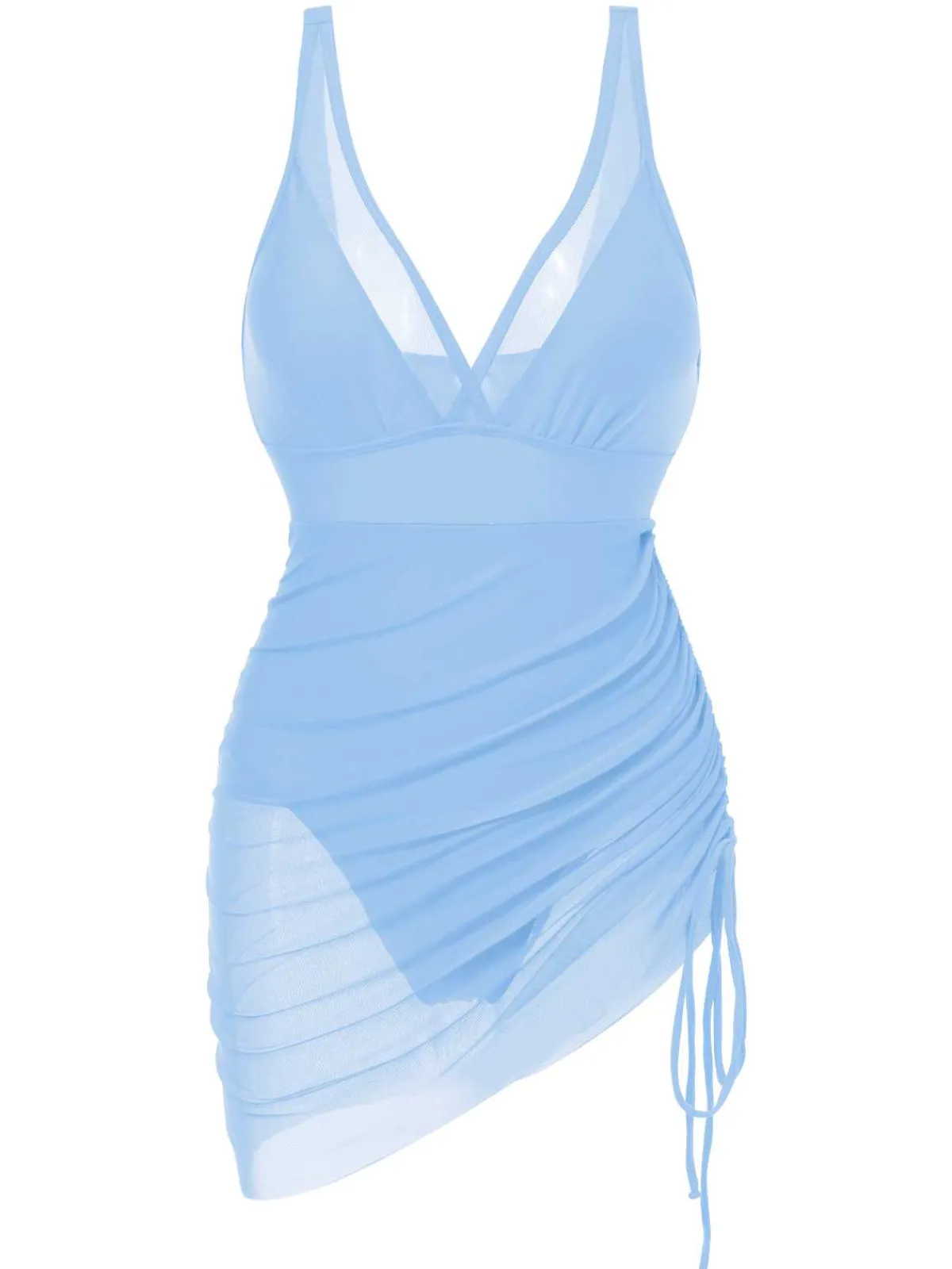 Discount Retro Stage 1950s Strap Sheer Mesh Solid One-Piece Swimsuit