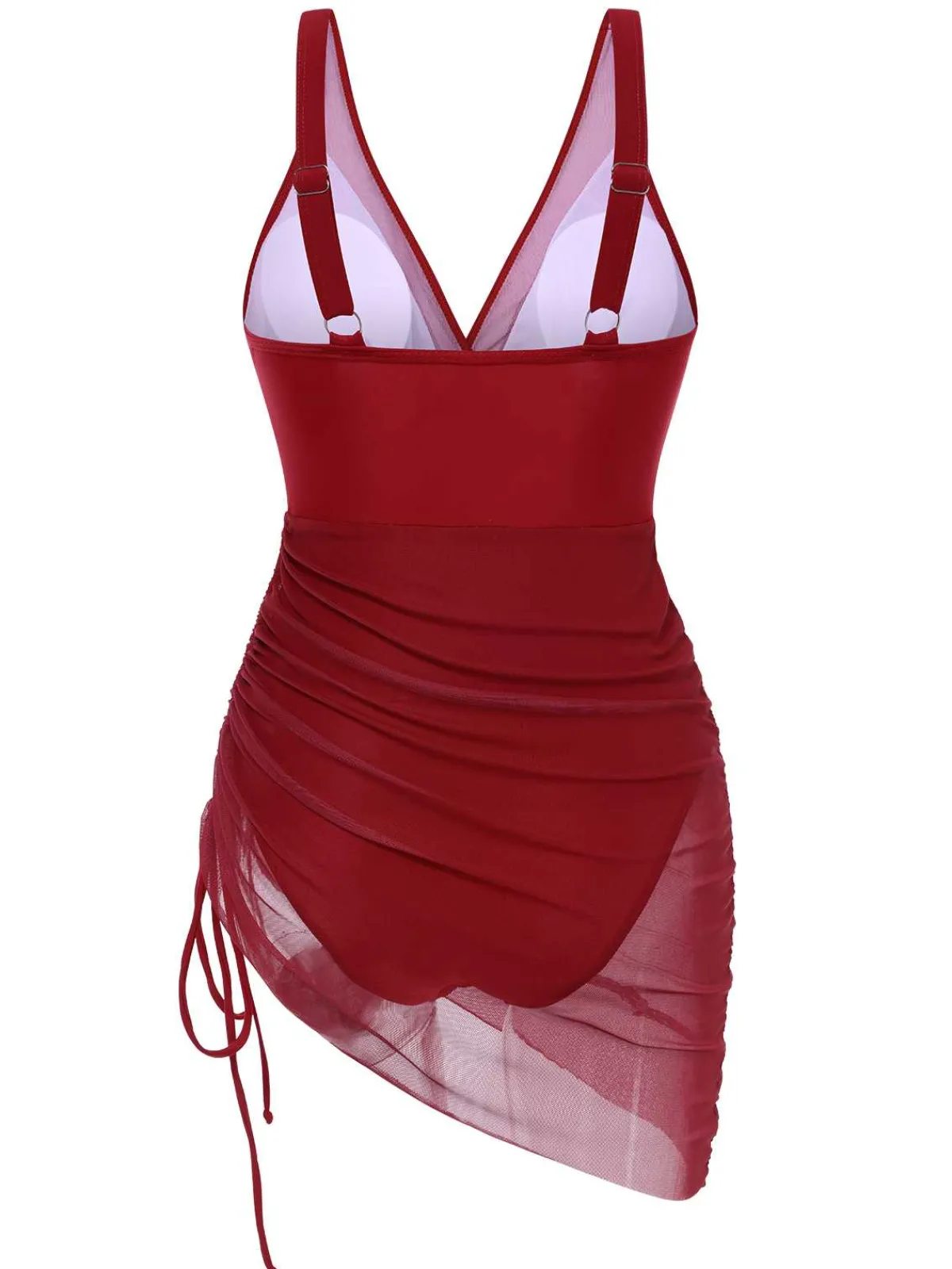 Discount Retro Stage 1950s Strap Sheer Mesh Solid One-Piece Swimsuit