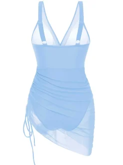 Best Retro Stage 1950s Strap Sheer Mesh Solid One-Piece Swimsuit