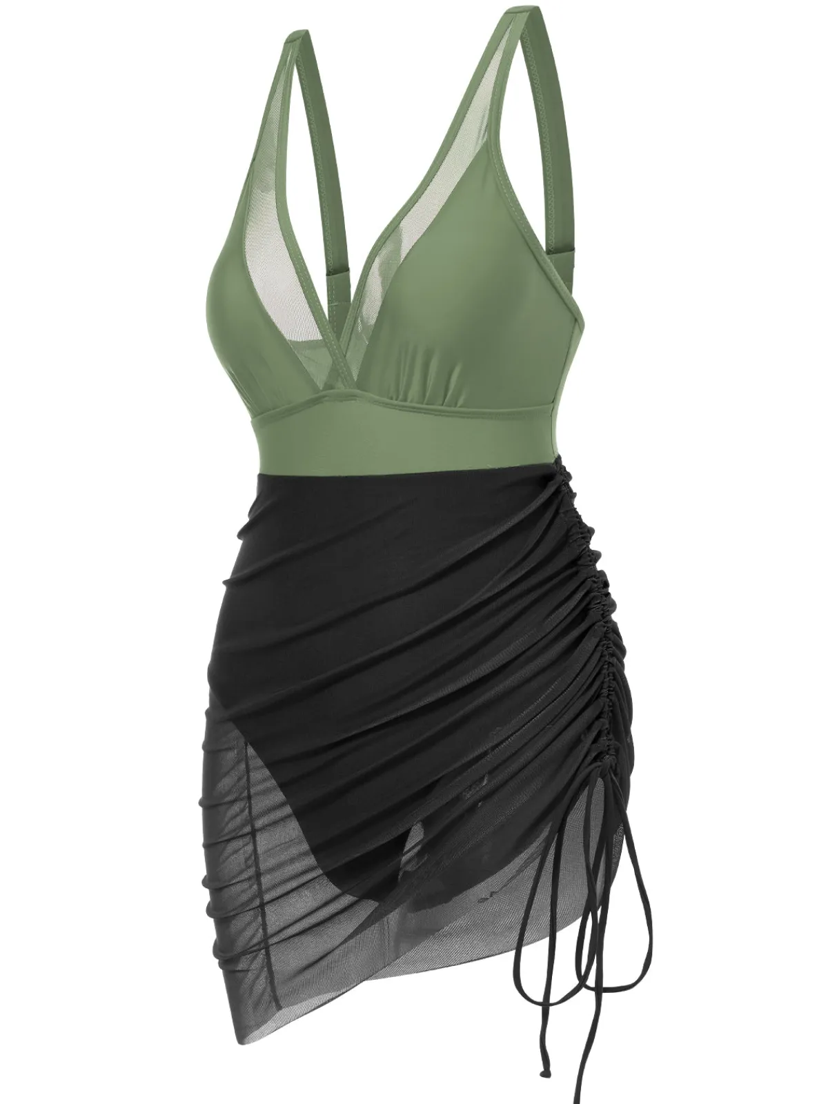 Best Retro Stage 1950s Strap Sheer Mesh Solid One-Piece Swimsuit